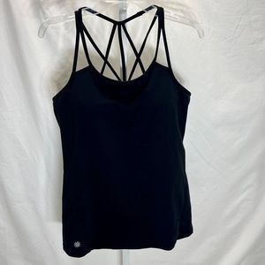 Athleta Womens Black Racerback Strap Workout Tank Top With Shelf Bra Size Small